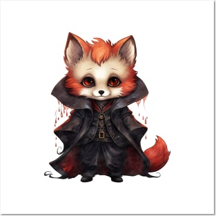 Cartoon Red Fox in Dracula Costume Posters and Art